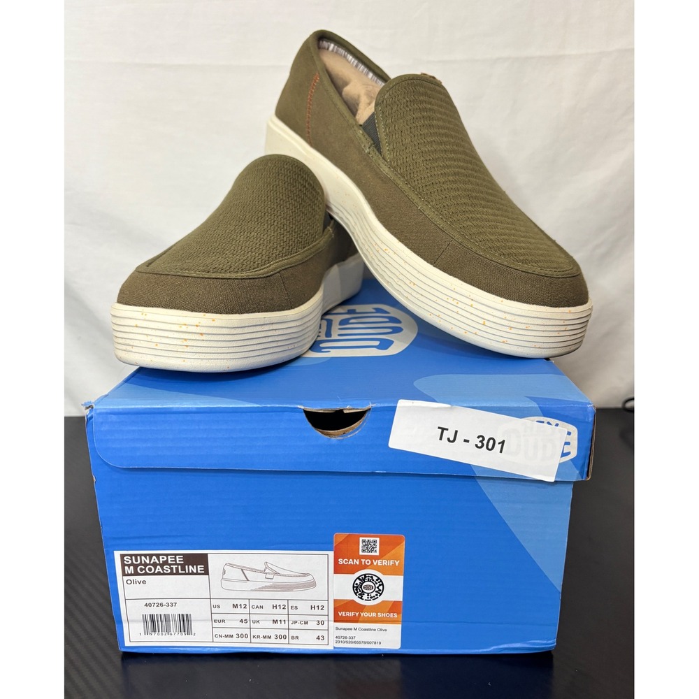 Hey Dude Sunapee M Coastline Olive Green Slip On Loafers Mens 12 Fishing Casual